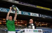 13 December 2020; Limerick captain Declan Hannon lifts the Liam MacCarthy Cup as Uachtarán Chumann Lúthchleas Gael John Horan looks on following the GAA Hurling All-Ireland Senior Championship Final match between Limerick and Waterford at Croke Park in Dublin. Photo by Ray McManus/Sportsfile