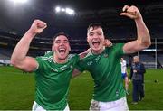 13 December 2020; Seán Finn, left, and Kyle Hayes of Limerick after the GAA Hurling All-Ireland Senior Championship Final match between Limerick and Waterford at Croke Park in Dublin. Photo by Piaras Ó Mídheach/Sportsfile