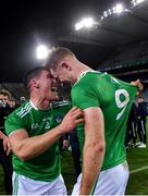 13 December 2020; Limerick players, Seán Finn, left, and William O'Donoghue of Limerick celebrate winning the GAA Hurling All-Ireland Senior Championship Final match between Limerick and Waterford at Croke Park in Dublin. Photo by Piaras Ó Mídheach/Sportsfile