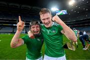 13 December 2020; Peter Casey, left, and William O'Donoghue of Limerick celebrate following the GAA Hurling All-Ireland Senior Championship Final match between Limerick and Waterford at Croke Park in Dublin. Photo by Ramsey Cardy/Sportsfile
