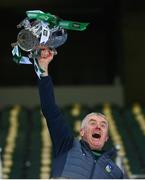 13 December 2020; Limerick manager John Kiely lifts the Liam MacCarthy Cup following the GAA Hurling All-Ireland Senior Championship Final match between Limerick and Waterford at Croke Park in Dublin. Photo by Stephen McCarthy/Sportsfile