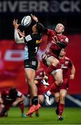 13 December 2020; Nathan Earle of Harlequins and Keith Earls of Munster contest a high ball during the Heineken Champions Cup Pool B Round 1 match between Munster and Harlequins at Thomond Park in Limerick. Photo by Seb Daly/Sportsfile