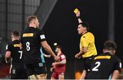 13 December 2020; Referee Pascal Gauzère shows a yellow card to Will Evans of Harlequins, 7, during the Heineken Champions Cup Pool B Round 1 match between Munster and Harlequins at Thomond Park in Limerick. Photo by Sam Barnes/Sportsfile