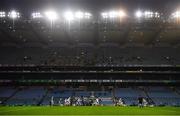 13 December 2020; Referee Fergal Horgan throws in the sliotar to start the second half in front of an empty Hogan Stand during the GAA Hurling All-Ireland Senior Championship Final match between Limerick and Waterford at Croke Park in Dublin. Photo by Brendan Moran/Sportsfile