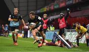 13 December 2020; Cadan Murley of Harlequins on his way to scoring his side's first try during the Heineken Champions Cup Pool B Round 1 match between Munster and Harlequins at Thomond Park in Limerick. Photo by Seb Daly/Sportsfile