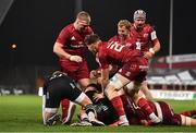 13 December 2020; Craig Casey of Munster, centre, celebrates as Gavin Coombes of Munster, hidden, scores his side's second try during the Heineken Champions Cup Pool B Round 1 match between Munster and Harlequins at Thomond Park in Limerick. Photo by Sam Barnes/Sportsfile
