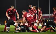 13 December 2020; Craig Casey of Munster, centre, celebrates as Gavin Coombes of Munster, hidden, scores his side's second try during the Heineken Champions Cup Pool B Round 1 match between Munster and Harlequins at Thomond Park in Limerick. Photo by Sam Barnes/Sportsfile