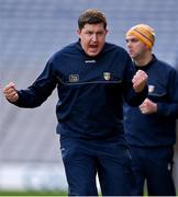 13 December 2020; Antrim manager Darren Gleeson celebrates a late score during the Joe McDonagh Cup Final match between Kerry and Antrim at Croke Park in Dublin. Photo by Brendan Moran/Sportsfile