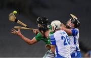 13 December 2020; Shane Fives , 26, of Waterford and his team mate Conor Gleeson vie for possession with Limerick players Peter Casey and Gearóid Hegarty during the GAA Hurling All-Ireland Senior Championship Final match between Limerick and Waterford at Croke Park in Dublin. Photo by Ray McManus/Sportsfile