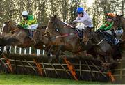 14 December 2020; Delvino, centre, with Adam Short up, jumps the first on their way to winning the Happy Christmas From Naas Mares Maiden Hurdle at Naas Racecourse in Kildare. Photo by Seb Daly/Sportsfile