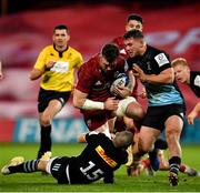 13 December 2020; Peter O’Mahony of Munster is tackled by Mike Brown, left, and Will Evans of Harlequins during the Heineken Champions Cup Pool B Round 1 match between Munster and Harlequins at Thomond Park in Limerick. Photo by Seb Daly/Sportsfile