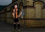 15 December 2020; Dundalk's Chris Shields at Dundalk Railway Station wearing the club's new away jersey featuring BetRegal the newly announced main sponsor of the 14-time League of Ireland champions. The new kit sees Dundalk FC go back to its roots of the Great Northern Railway (GNR). Formed in the mid-1880s, the GNR wore black and amber and played in the Leinster Senior League and the Free State League before changing its name to Dundalk FC in 1930. Photo by Eóin Noonan/Sportsfile