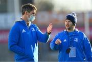 12 December 2020; Leinster provincial talent coach Trevor Hogan, left, and sub-academy athletic performance coach Ciaran Walsh ahead of the A Interprovincial Friendly match between Leinster A and Connacht Eagles at Energia Park in Dublin. Photo by Ramsey Cardy/Sportsfile