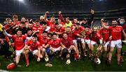 28 November 2020; The Louth players celebrate after Lory Meagher Cup Final match between Fermanagh and Louth at Croke Park in Dublin. Photo by Ray McManus/Sportsfile