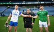 13 December 2020; The two captains, Tadhg De Búrca of Waterford, and Declan Hannon of Limerick, greet each other in front of referee Fergal Horgan before the GAA Hurling All-Ireland Senior Championship Final match between Limerick and Waterford at Croke Park in Dublin. Photo by Ray McManus/Sportsfile