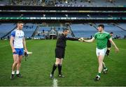 13 December 2020; The two captains, Tadhg De Búrca of Waterford, and Declan Hannon of Limerick, greet each other in front of referee Fergal Horgan before the GAA Hurling All-Ireland Senior Championship Final match between Limerick and Waterford at Croke Park in Dublin. Photo by Ray McManus/Sportsfile