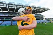 13 December 2020; Antrim players Joe Maskey, behind, and Paddy Burke celebrate after the Joe McDonagh Cup Final match between Kerry and Antrim at Croke Park in Dublin. Photo by Piaras Ó Mídheach/Sportsfile