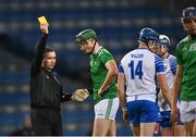 13 December 2020; Referee Fergal Horgan issues a yellow card to William O'Donoghue of Limerick during the GAA Hurling All-Ireland Senior Championship Final match between Limerick and Waterford at Croke Park in Dublin. Photo by Piaras Ó Mídheach/Sportsfile