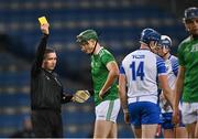 13 December 2020; Referee Fergal Horgan issues a yellow card to William O'Donoghue of Limerick during the GAA Hurling All-Ireland Senior Championship Final match between Limerick and Waterford at Croke Park in Dublin. Photo by Piaras Ó Mídheach/Sportsfile