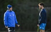14 December 2020; Backs coach Felipe Contepomi, left, in conversation with Hugo Keenan during Leinster Rugby squad training at UCD in Dublin. Photo by Ramsey Cardy/Sportsfile
