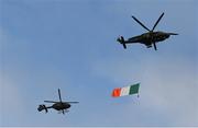 13 December 2020; The Irish Air Corps fly over Croke Park ahead of the GAA Hurling All-Ireland Senior Championship Final match between Limerick and Waterford at Croke Park in Dublin. Photo by Ramsey Cardy/Sportsfile