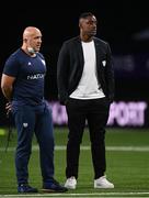 13 December 2020; Racing 92 Sporting Director Nyanga Yannick, right, and Director of Rugby Laurent Travers during the Heineken Champions Cup Pool B Round 1 match between Racing 92 and Connacht at La Defense Arena in Paris, France. Photo by Harry Murphy/Sportsfile
