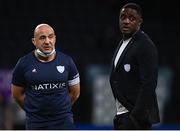 13 December 2020; Racing 92 Director of Rugby Laurent Travers and Sporting Director Nyanga Yannick during the Heineken Champions Cup Pool B Round 1 match between Racing 92 and Connacht at La Defense Arena in Paris, France. Photo by Harry Murphy/Sportsfile