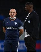 13 December 2020; Racing 92 Director of Rugby Laurent Travers and Sporting Director Nyanga Yannick during the Heineken Champions Cup Pool B Round 1 match between Racing 92 and Connacht at La Defense Arena in Paris, France. Photo by Harry Murphy/Sportsfile
