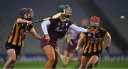12 December 2020; Emma Helebert of Galway in action against Anne Dalton, left, and Katie Nolan of Kilkenny during the Liberty Insurance All-Ireland Senior Camogie Championship Final match between Galway and Kilkenny at Croke Park in Dublin. Photo by Piaras Ó Mídheach/Sportsfile