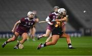 12 December 2020; Meighan Farrell of Kilkenny in action against Ailish O'Reilly of Galway during the Liberty Insurance All-Ireland Senior Camogie Championship Final match between Galway and Kilkenny at Croke Park in Dublin. Photo by Piaras Ó Mídheach/Sportsfile