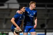 18 December 2020; Cormac Foley of Leinster, left, is congratulated by team-mate Jamie Osborne after scoring their side's third try during the A Interprovincial Friendly match between Munster A and Leinster A at Thomond Park in Limerick. Photo by Brendan Moran/Sportsfile
