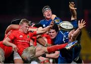 18 December 2020; Ben Murphy of Munster kicks under pressure from Alex Soroka and Jack Dunne of Leinster during the A Interprovincial Friendly match between Munster A and Leinster A at Thomond Park in Limerick. Photo by Brendan Moran/Sportsfile