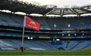 19 December 2020; A sideline flag flies in the wind prior to the GAA Football All-Ireland Senior Championship Final match between Dublin and Mayo at Croke Park in Dublin. Photo by Brendan Moran/Sportsfile