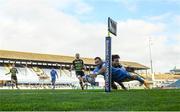 19 December 2020; Dave Kearney of Leinster scores his side's third try despite the attempted tackle from Ryan Olowofela of Northampton Saints during the Heineken Champions Cup Pool A Round 2 match between Leinster and Northampton Saints at the RDS Arena in Dublin. Photo by David Fitzgerald/Sportsfile