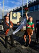 19 December 2020; RTÉ's Marty Morrissey and 'bride for the day' Sophia Van Aalst, from The Netherlands, pose for photographers outside the stadium before the GAA Football All-Ireland Senior Championship Final match between Dublin and Mayo at Croke Park in Dublin. Photo by Ray McManus/Sportsfile