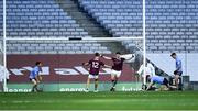 19 December 2020; Tomo Culhane of Galway , 14, celebrates scoring a goal, in the 37th minte, during the EirGrid GAA Football All-Ireland Under 20 Championship Final match between Dublin and Galway at Croke Park in Dublin. Photo by Ray McManus/Sportsfile