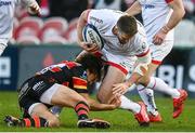 19 December 2020; James Hume of Ulster is tackled by Lloyd Evans of Gloucester during the Heineken Champions Cup Pool B Round 2 match between Gloucester and Ulster at Kingsholm Stadium in Gloucester, England. Photo by Harry Murphy/Sportsfile
