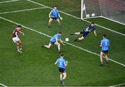 19 December 2020; Tomo Culhane of Galway scores his side's first goal during the EirGrid GAA Football All-Ireland Under 20 Championship Final match between Dublin and Galway at Croke Park in Dublin. Photo by Daire Brennan/Sportsfile
