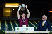 19 December 2020; Jack Glynn of Galway lifting the cup following the EirGrid GAA Football All-Ireland Under 20 Championship Final match between Dublin and Galway at Croke Park in Dublin. Photo by Eóin Noonan/Sportsfile