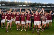19 December 2020; Galway players celebrate as Galway captain Jack Glynn lifts the cup following the EirGrid GAA Football All-Ireland Under 20 Championship Final match between Dublin and Galway at Croke Park in Dublin. Photo by Sam Barnes/Sportsfile