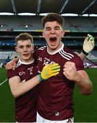 19 December 2020; Tomo Culhane, right, and Jonathan McGrath of Galway celebrate following the EirGrid GAA Football All-Ireland Under 20 Championship Final match between Dublin and Galway at Croke Park in Dublin. Photo by Sam Barnes/Sportsfile