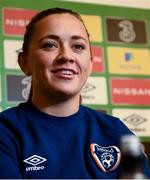 24 November 2020; Republic of Ireland captain Katie McCabe during a virtual press conference at the Castleknock Hotel in Dublin. Photo by Stephen McCarthy/Sportsfile