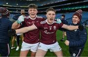 19 December 2020; Galway players including Tony Gill, centre left, and Conor Raftery, centre right, celebrate following the EirGrid GAA Football All-Ireland Under 20 Championship Final match between Dublin and Galway at Croke Park in Dublin. Photo by Sam Barnes/Sportsfile
