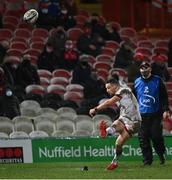 19 December 2020; John Cooney of Ulster kicks a conversion during the Heineken Champions Cup Pool B Round 2 match between Gloucester and Ulster at Kingsholm Stadium in Gloucester, England. Photo by Harry Murphy/Sportsfile