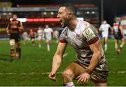 19 December 2020; John Cooney of Ulster celebrates after scoring his side's fourth try during the Heineken Champions Cup Pool B Round 2 match between Gloucester and Ulster at Kingsholm Stadium in Gloucester, England. Photo by Harry Murphy/Sportsfile