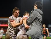19 December 2020; John Cooney of Ulster celebrates with Jordi Murphy, left, and Greg Jones after scoring his side's fourth try during the Heineken Champions Cup Pool B Round 2 match between Gloucester and Ulster at Kingsholm Stadium in Gloucester, England. Photo by Harry Murphy/Sportsfile