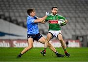 19 December 2020; Kevin McLoughlin of Mayo in action against Michael Fitzsimons of Dublin during the GAA Football All-Ireland Senior Championship Final match between Dublin and Mayo at Croke Park in Dublin. Photo by Seb Daly/Sportsfile
