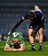 19 December 2020; Dublin goalkeeper and captain checks on the welfare of Lee Keegan of Mayo after he had been shouldered during the GAA Football All-Ireland Senior Championship Final match between Dublin and Mayo at Croke Park in Dublin. Photo by Ray McManus/Sportsfile