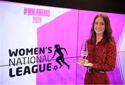 20 December 2020; Karen Duggan of Peamount United poses with her Player of the Season award during the 2020 Women's National League Awards at the eir Sport Studios in Dublin. Photo by Stephen McCarthy/Sportsfile