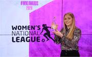 20 December 2020; Ellen Molloy of Wexford Youths poses with her Young Player of the Season award during the 2020 Women's National League Awards at the eir Sport Studios in Dublin. Photo by Stephen McCarthy/Sportsfile